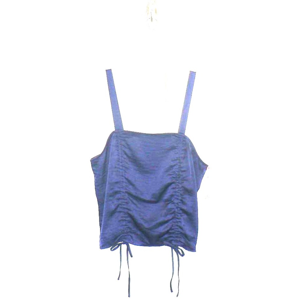 Open Edit Women's Square Neck Sleeveless Adjustable Front Ruch Crop Top in Blue